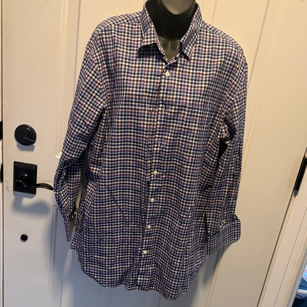 Peter Millar Blue and purple Checkered Button Down Shirt